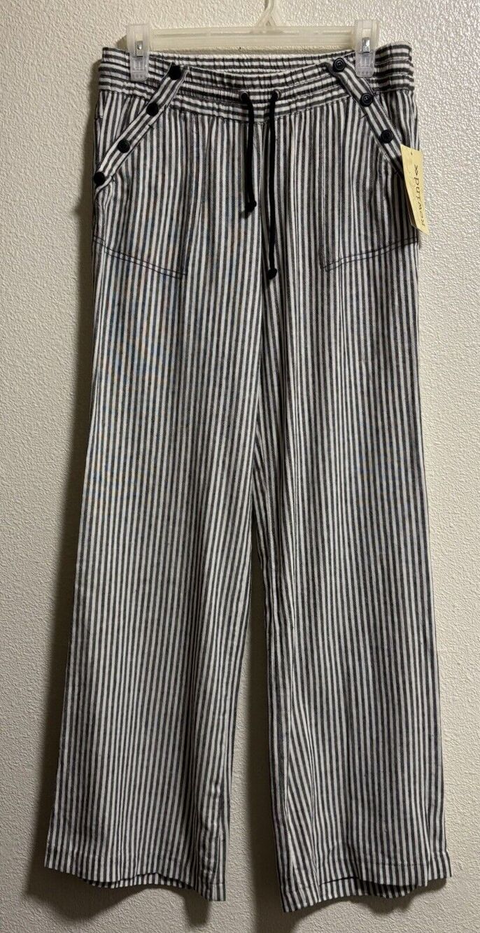 Linen Blend Striped Pull On Pants Coastal Nautical Resort NWT Rewind Size 7/28
